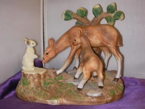 Ceramic nature scene Deer Doe Family Rabbit Figurine hand painted? - Picture 1 of 9