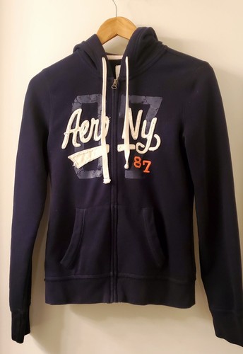 OFF WHITE Felpa con cappuccio Aeropostale Eighty Seven Ricamo Patch Aero NY 87 Navy Avorio Corallo MED