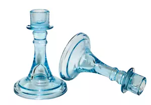 Glass Candlestick Candle Holders Light Blue Set 2 - Picture 1 of 5