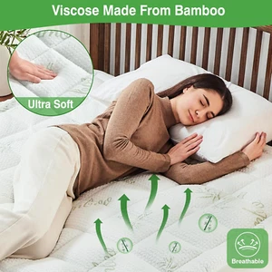 Mattress Pad Cover Viscose Bamboo Pillow Top Cooling Mattress Topper Deep Pocket - Picture 1 of 12
