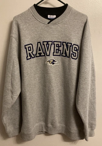 Ravens Reebok Sweater Mens Size Medium M Gray Embroidered Crew Neck Sweatshirt Cover