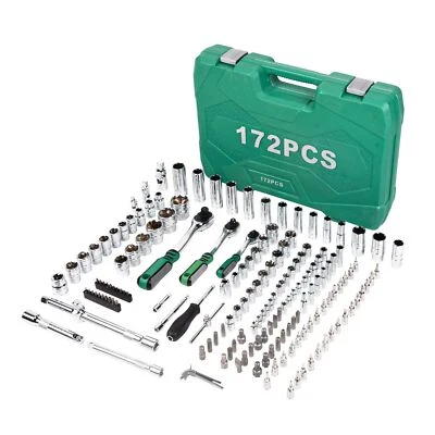 172pcs Socket and Drive Tool Set 1/2" 1/4" 3/8" Mechanics Tools Kit Sockets Kit - Image 1 of 4