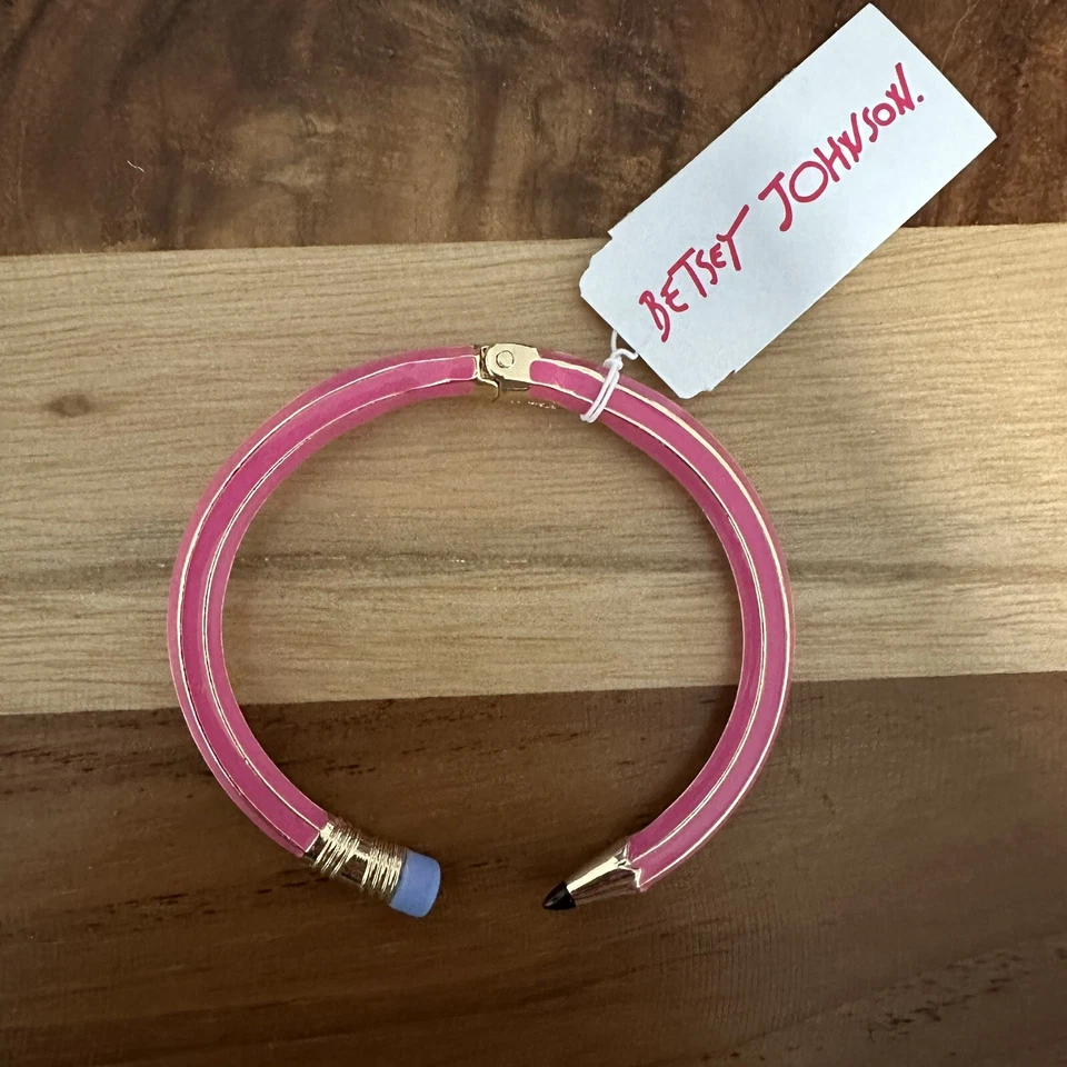 Betsey Johnson Back to School Gold Tone and Pink Pencil Hinged Bangle