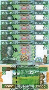 Guinea 10000 Francs 2008, UNC, 5 Pcs LOT, Consecutive, P-42b - Picture 1 of 4