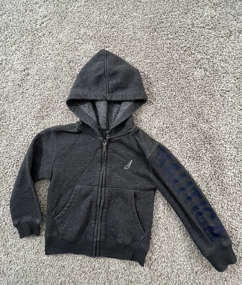 Suéter Nautica Niños Talla 4 Gris Forrado de Vellón Cremallera Completa Sudadera con Capucha Sudadera Foto 1 de 4