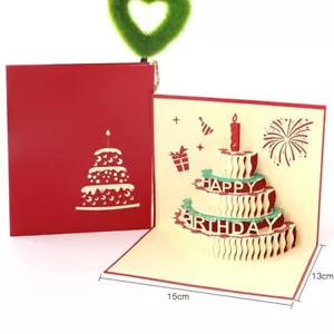 Red Birthday card with 3D Pop Up Cake for Her and Him - 3 Cards - Picture 1 of 3