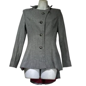Lookbook store US size 2 grey lined long sleeved drop tail back button up coat - Picture 1 of 3
