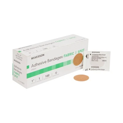 100 McKesson Round Fabric Adhesive Spot Band Aids Bandages 1" Sterile 16-4812 - Image 1 of 4