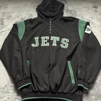 复古纽约喷气机队运动衫连帽衫男式中号橄榄球 NFL 25 美分拉链 — 第 1/4 张图片