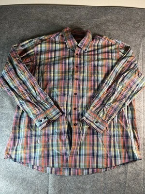 Alan Flusser 衬衫男式 2X 大号多色条纹纽扣 100% 棉块 — 第 1/4 张图片