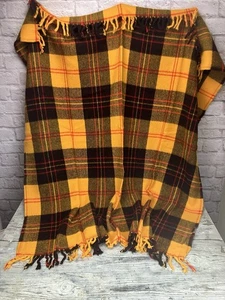 Vintage FARIBO Wolle Fluff Loomed Wolle Überwurf Decke gelb orange kariert 52X54 - Bild 1 von 6
