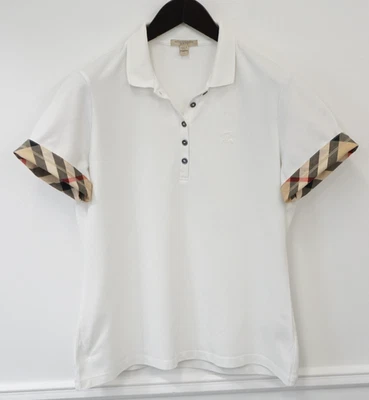 Women Burberry Polo Shirt White Stretch Cotton Size XL - Image 1 of 4