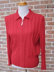 Cardigan giacca colletto maglia cavo rosso collezione St John zip davanti taglia 8 - Foto 1 di 8