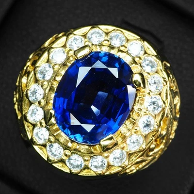 Anillos de oro de 24 quilates de plata de ley 925 de 3,25 quilates con zafiro azul real talla 7,5 Foto 1 de 4