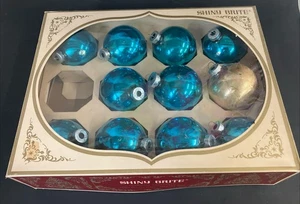 Shiny Brite Box Glas Weihnachtsschmuck blau gold rund 11 Konvolut Vintage - Bild 1 von 9