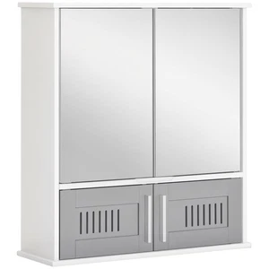 kleankin Bathroom Mirror Cabinet Wall Mount Storage Unit Double Doors, Grey - Picture 1 of 11