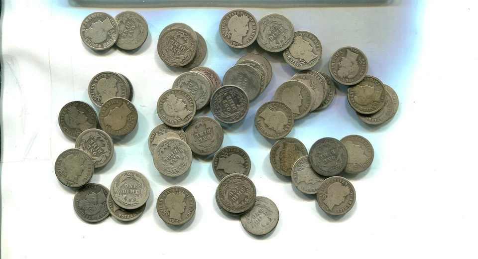 1897 - 1916 BARBER SILVER DIME TYPE COIN LOT OF 50 AG GOOD 5743T - Image 1 of 1