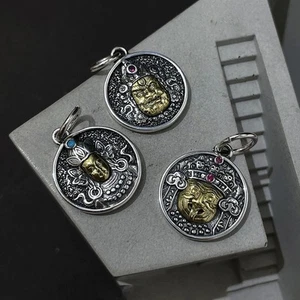 Ciondolo buddista tibetano verde Tara Jambhala amuleto collana ciondolo moneta rotonda - Foto 1 di 18
