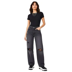 Pantalones de mezclilla para mujer Forever 21 talla 27 Y2K grunge desgastados rasgados gótico ropa de calle - Imagen 1 de 18