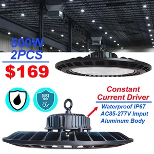 500W Watt UFO LED High Bay Light 2 Pack Commercial Led Light 6500K Cold White - Picture 1 of 12