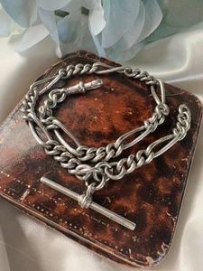 Antique 1897 Victorian vintage solid silver trombone link watch chain - Picture 1 of 11