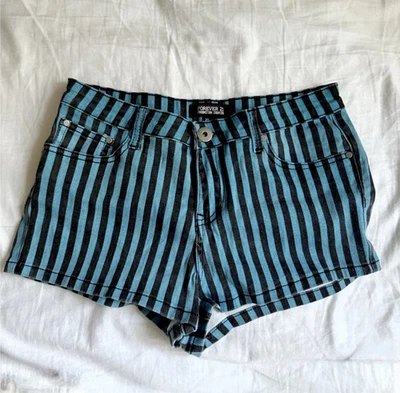 Forever 21 短裤女式 27 码蓝色黑色条纹迷你底部 — 第 1/4 张图片