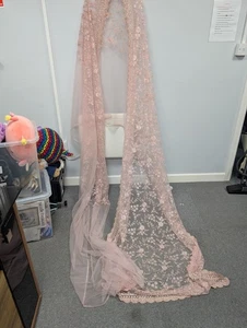 Unbranded Pink Mesh Floral Embroidered Sequin Saree (T6) - Picture 1 of 8