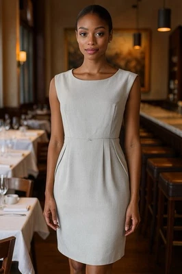 Vestido de carreira Calvin Klein cinza claro gola V sem mangas tamanho 6 pequeno lindo - Imagem 1 de 4