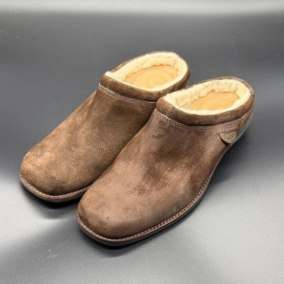 UGG коричневый замшевый стриженный мех с подкладкой сабо Mules женщин поскользнуться на комфорт туфли, 5,5 - Изображение 1 из 4