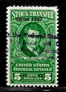 HICK GIRL-OLD USED U.S. STOCK TRANSFER SC#RD245   $5.00  SERIES 1947       A5979 - Picture 1 of 2