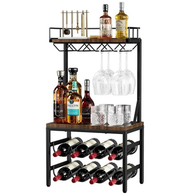 3-Tier Liquor Cabinet with Wine Rack, Freestanding Liquor Stand with 8-Bottle... - Image 1 of 4