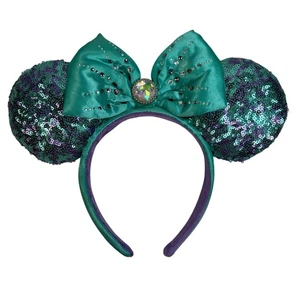 Little Mermaid Minnie Mouse Blue Sequin Ears Disney Parks Headband Rhinestones - Picture 1 of 9