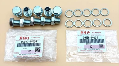 PAQUETE DE 10 TAPONES Y JUNTAS DE DRENAJE DE ACEITE ORIGINALES SUZUKI GSXR 600 750 1000 HAYABUSA Foto 1 de 4