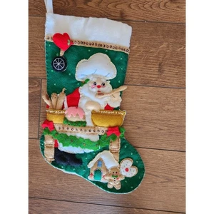 Completed Bucilla Santa Baking Felt Christmas Stocking Handmade 17" - Picture 1 of 2