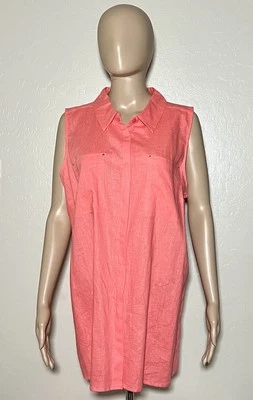 Dana Buchman XL Linen Blend Shirt Sleeveless Hidden Button Up Coral Summer - Image 1 of 4