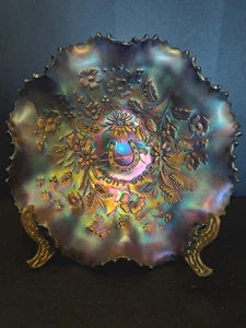 Antique Northwood Amethyst Carnival Glass Good Luck Horseshoe Ruffled Bowl - Picture 1 of 6