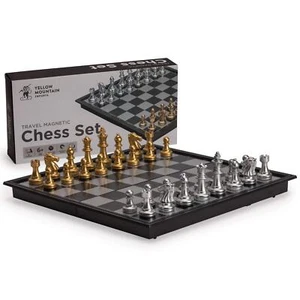 Magnetic Travel Chess Set Portable Metallic Silver Gold Board Case US - Picture 1 of 9