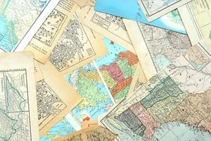 Papiere zum Wiederverwenden: 1/8 Pfund Mischung aus Vintage Karte & Atlas Seiten - Bild 1 von 3