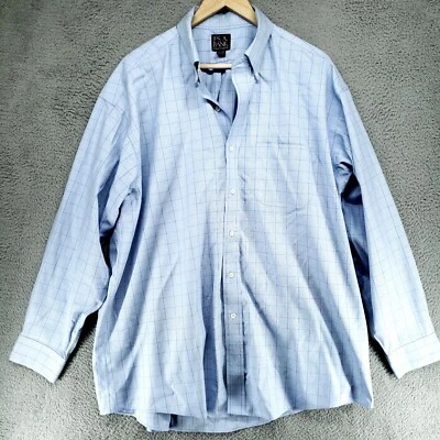 Camisa de vestir Jos A Bank Traveler 17.5 34 azul mini cuadros a cuadros ajuste a medida Foto 1 de 4