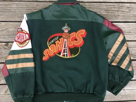 Seattle Sonics Jacket Vtg Jeff Hamilton 90s varsity leather supersonics sz XL Cover