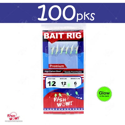 100pks Size 12 Premium Sabiki Bait Rig Fish skin Piscatore Lure Glow Fish WOW!® - Image 1 of 3