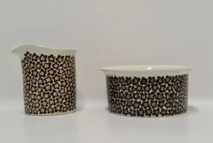 Inkeri leivo Faenza Brown Flowers Sugar Bowl & Creamer  Arabia Finland  - Picture 1 of 3