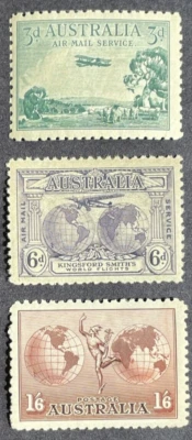 AUSTRALIA 1929-34 Lot of 3 AIRMAIL Stamps MNH OG Sc# C1-C2, C4 is Perf 11 - Image 1 of 2