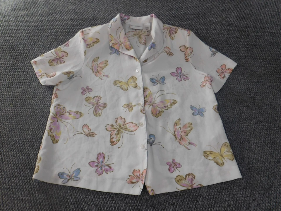 Alfred Dunner Top Talla 12 Blanco Mariposa Mujer Poliéster Transparente Hombrera Foto 1 de 4