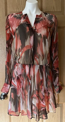 New Black Halo Women's Floral Silk Mini Dress,  Button Long Sleeve Pockets Sz 6 - Image 1 of 4