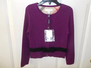 $185 Burberry Children Girls Cardigan Sweater Purple Merino Wool Bow sz 6Y NWT - Picture 1 of 24