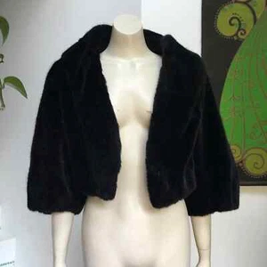 Vintage Stephen Dattner Black BALLOON sleeves Faux Fur cropped jacket - Picture 1 of 9