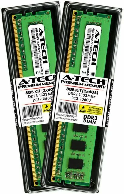 A-Tech EB3-SP00070 DDR3 SDRAM PC3-10600 4GB DIMM RAM Memory - 2 Pieces