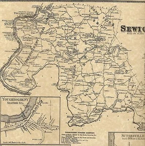 Sewickly Sutersville Herminie Rillton  PA 1867 Map with Landowners Names Shown - Picture 1 of 2