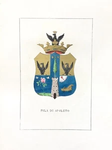 1882 ARALDICA STEMMA FAMIGLIA PILA SPOLETO Litografia - Imagen 1 de 1